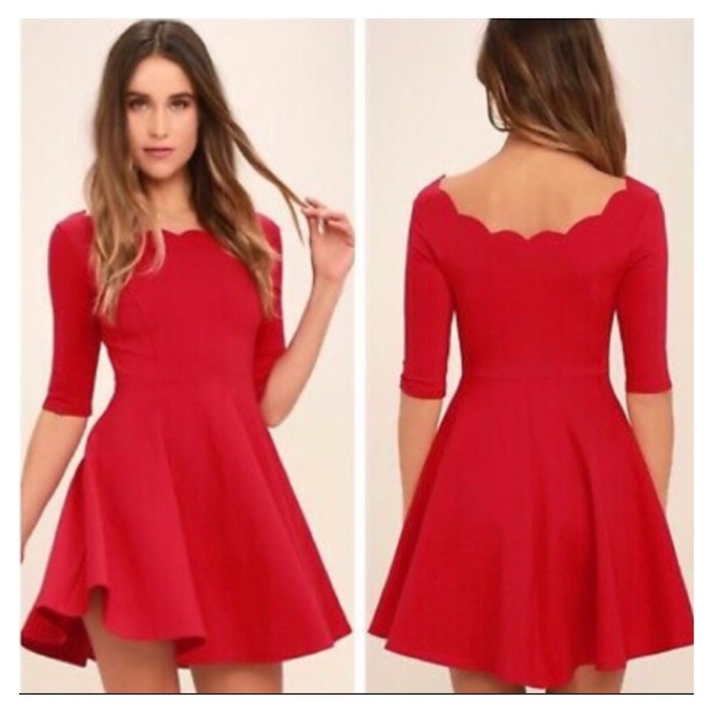 Lulus Dress Tip The Scallops Red Scalloped Skater